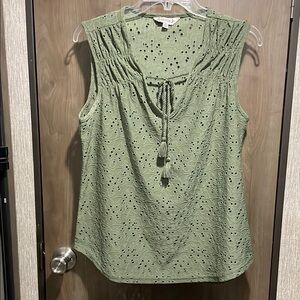 Nanette Lepore Green Tie Front Eyelet Blouse